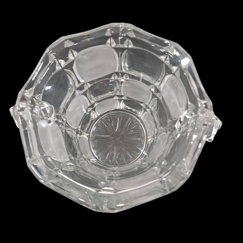 Vintage Bohemian Czech Crystal Ice Bucket With Handles Clear Glass Frosted